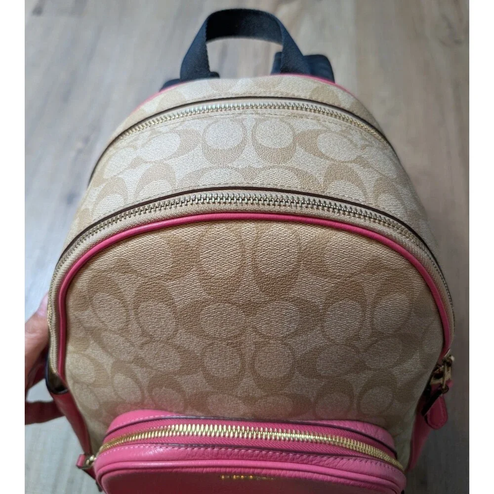 Coach 5671 Court Backpack Signature Canvas & Pebble Leather Light Khaki Petunia - Picture 4 of 12